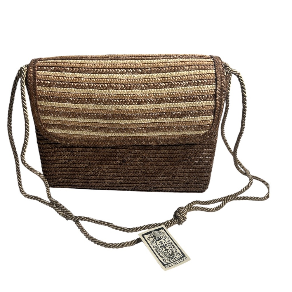 Vtg NWT Paola Del Lungo Tan Woven Raffia Shoulder Bag